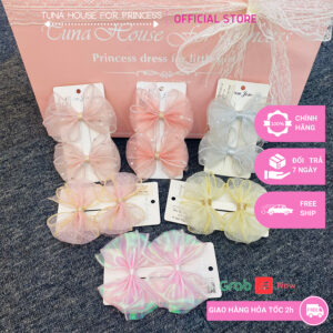 Set 2 kẹp tóc Handmade hình nơ nhũ hồng cho bé gái diện váy công chúa thiết kế (SKT55) - Tuna House For Princess