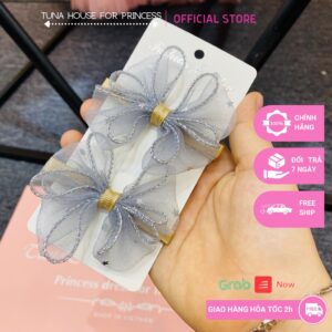 Set 2 kẹp tóc Handmade hình nơ nhũ xinh xắn cho bé gái diện váy công chúa thiết kế (SKT55) - Tuna House For Princess