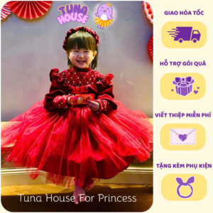 [𝐇𝐎̉𝐀 𝐓𝐎̂́𝐂][Sẵn 6-35kg] Váy đầm xoè công chúa thiết kế cho bé gái nhung mềm mịn dài tay ấm áp - Tuna House For Princess