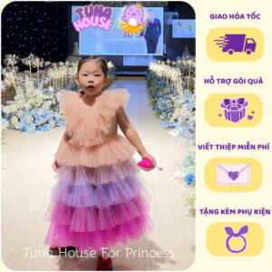 [𝐇𝐎̉𝐀 𝐓𝐎̂́𝐂] [Sẵn 9-40kg] Váy đầm xoè công chúa thiết kế cho bé gái cánh tiên hồng ombre tím - Tuna House For Princess
