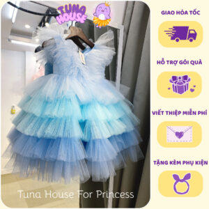 [𝐇𝐎̉𝐀 𝐓𝐎̂́𝐂] [Sẵn 9-40kg] Váy đầm xoè công chúa thiết kế cho bé gái Sara xanh ombre cá tính - Tuna House For Princess