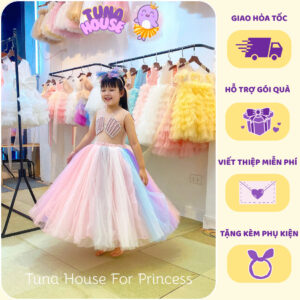 [𝐇𝐎̉𝐀 𝐓𝐎̂́𝐂] [Sẵn 9-40kg] Váy đầm xoè công chúa thiết kế cho bé gái nàng tiên cá Unicorn - Tuna House For Princess