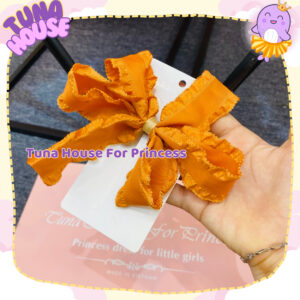 Kẹp tóc Handmade hình nơ màu cam xinh xắn cho bé gái diện váy công chúa thiết kế (KT55) - Tuna House For Princess