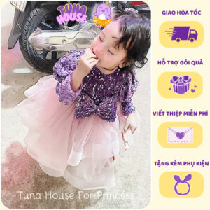 [𝐇𝐎̉𝐀 𝐓𝐎̂́𝐂][Sẵn 7-40kg] Váy đầm xoè công chúa thiết kế cho bé gái nhung kim sa lấp lánh - Tuna House For Princess
