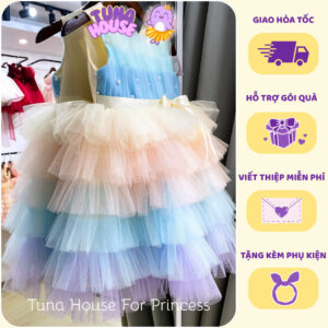 [𝐇𝐎̉𝐀 𝐓𝐎̂́𝐂][Sẵn size 7-40kg] Váy đầm xoè công chúa thiết kế cho bé gái màu cầu vồng bồng bềnh - Tuna House For Princess