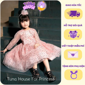 [𝐇𝐎̉𝐀 𝐓𝐎̂́𝐂][Sẵn 8-40kg] Váy đầm xoè công chúa thiết kế cho bé kim sa Lilliana - Tuna House For Princess