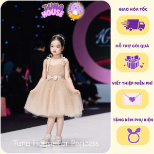 [𝐇𝐎̉𝐀 𝐓𝐎̂́𝐂][Sẵn 7-40kg] Váy đầm xoè công chúa thiết kế cho bé gái nâu tây buộc dây - Tuna House For Princess
