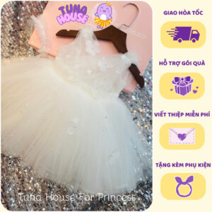 [𝐇𝐎̉𝐀 𝐓𝐎̂́𝐂][Sẵn 7-40kg] Váy đầm xoè công chúa thiết kế cho bé gái đính hoa ngực chéo xinh xắn - Tuna House For Princess