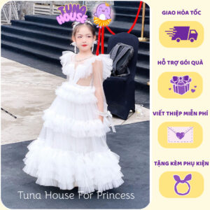 [𝐇𝐎̉𝐀 𝐓𝐎̂́𝐂][Sẵn 8-40kg] Váy đầm xoè công chúa thiết kế cho bé nhiều tầng Wendy dáng dài - Tuna House For Princess