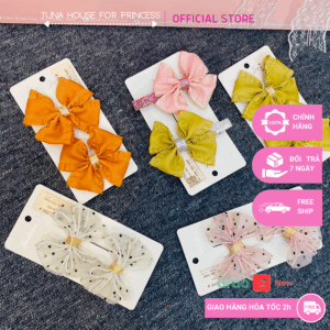 Set 2 kẹp tóc Handmade hình nơ chấm bi cute cho bé gái diện váy công chúa thiết kế (SKT55) - Tuna House For Princess