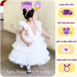 [𝐇𝐎̉𝐀 𝐓𝐎̂́𝐂][Sẵn 8-40kg] Váy đầm xoè công chúa thiết kế cho bé nhiều tầng mix cánh tiên cute - Tuna House For Princess