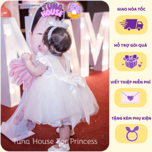 [𝐇𝐎̉𝐀 𝐓𝐎̂́𝐂] [Sẵn 7-50kg] Váy đầm xoè công chúa thiết kế cho bé gái kết hạt trắng bồng bềnh - Tuna House For Princess