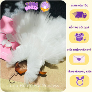 [𝐇𝐎̉𝐀 𝐓𝐎̂́𝐂][Sẵn 9-40kg] Váy đầm xoè công chúa thiết kế cho bé gái Sara cánh tiên trắng cá tính- Tuna House For Princess