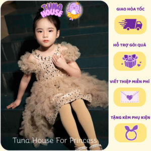 [𝐇𝐎̉𝐀 𝐓𝐎̂́𝐂][Sẵn 8-40kg] Váy đầm xoè công chúa thiết kế cho bé Adele tua rua cá tính - Tuna House For Princess