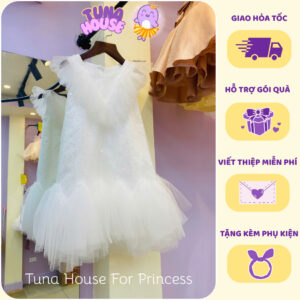 [𝐇𝐎̉𝐀 𝐓𝐎̂́𝐂][Sẵn 7-40kg] Váy đầm xoè công chúa thiết kế cho bé gái cánh tiên trắng cute - Tuna House For Princess
