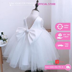 [Sẵn size 6-35kg]Váy đầm xoè công chúa cho bé gái cổ tròn kết hạt trắng mặc đầy tháng thôi nôi - Tuna House For Princess