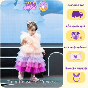 [𝐇𝐎̉𝐀 𝐓𝐎̂́𝐂][Sẵn 9-40kg] Váy đầm xoè công chúa thiết kế cho bé gái Sara hồng neon siêu cá tính - Tuna House For Princess