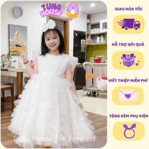 [Sẵn size 6-40kg] Váy đầm xoè công chúa thiết kế cho bé gái siêu nhiều tầng bồng bềnh trắng - Tuna House For Princess