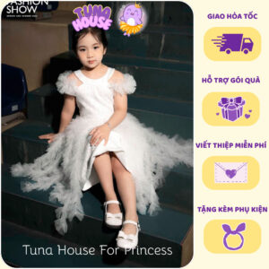 [𝐇𝐎̉𝐀 𝐓𝐎̂́𝐂][Sẵn 7-40kg] Váy đầm xoè công chúa thiết kế cho bé gái tua rua trắng cá tính - Tuna House For Princess