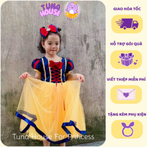 [𝐇𝐎̉𝐀 𝐓𝐎̂́𝐂][Sẵn 7-40kg] Váy đầm xoè công chúa cho bé hóa trang nàng Bạch Tuyết đan dây - Tuna House For Princess