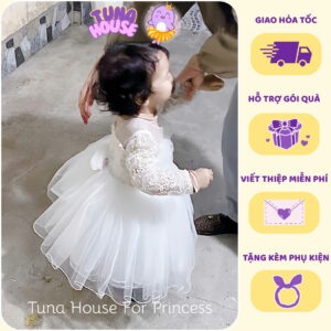 [𝐇𝐎̉𝐀 𝐓𝐎̂́𝐂][Sẵn 7-40kg] Váy đầm xoè công chúa thiết kế cho bé gái ren hoa 3D xuyên thấu slay - Tuna House For Princess