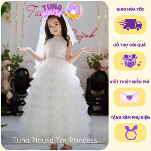 [𝐇𝐎̉𝐀 𝐓𝐎̂́𝐂] [Sẵn 9-50kg] Váy đầm xoè công chúa thiết kế cho bé gái tầng ngực yếm sang chảnh - Tuna House For Princess