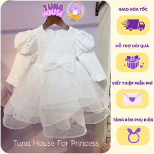 [𝐇𝐎̉𝐀 𝐓𝐎̂́𝐂][Sẵn 7-40kg] Váy đầm xoè công chúa thiết kế cho bé gái nhung kim sa siêu bồng bềnh - Tuna House For Princess