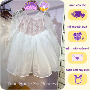 [𝐇𝐎̉𝐀 𝐓𝐎̂́𝐂][Sẵn 7-40kg] Váy đầm xoè công chúa thiết kế cho bé gái ren tay dài siêu bồng bềnh - Tuna House For Princess