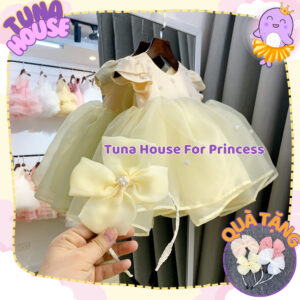 [𝐇𝐎̉𝐀 𝐓𝐎̂́𝐂] [Sẵn 7-40kg] Váy đầm xoè công chúa thiết kế cho bé gái kem vàng bồng bềnh - Tuna House For Princess