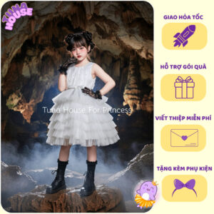 [𝐇𝐎̉𝐀 𝐓𝐎̂́𝐂] [Sẵn 7-40kg] Váy đầm xoè công chúa thiết kế cho bé gái Kali trắng nhiều tầng xòe - Tuna House For Princess