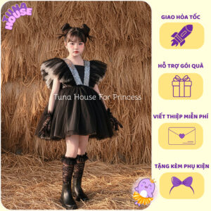 [Sẵn size 6-15kg] Váy đầm xoè công chúa thiết kế cho bé gái cánh tiên mix kim sa cá tính - Tuna House For Princess