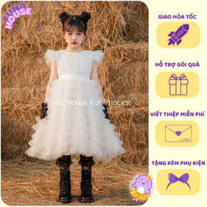 [Sẵn size 6-40kg] Váy đầm xoè công chúa thiết kế cho bé gái siêu nhiều tầng bồng bềnh trắng - Tuna House For Princess