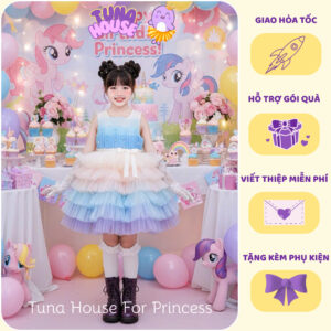[𝐇𝐎̉𝐀 𝐓𝐎̂́𝐂][Sẵn size 7-40kg] Váy đầm xoè công chúa thiết kế cho bé gái màu cầu vồng bồng bềnh - Tuna House For Princess