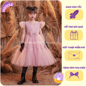 [Sẵn size 6-40kg] Váy đầm xoè công chúa cho bé gái kim sa đính nơ hồng tím siêu bồng bềnh - Tuna House For Princess