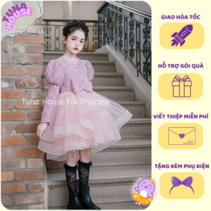 [𝐇𝐎̉𝐀 𝐓𝐎̂́𝐂][Sẵn 7-40kg] Váy đầm xoè công chúa thiết kế cho bé gái nhung ấm áp bồng bềnh - Tuna House For Princess