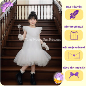 [𝐇𝐎̉𝐀 𝐓𝐎̂́𝐂][Sẵn 7-40kg] Váy đầm xoè công chúa thiết kế cho bé gái cánh tiên trắng cute - Tuna House For Princess