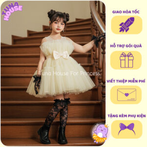 [𝐇𝐎̉𝐀 𝐓𝐎̂́𝐂] [Sẵn 8-40kg] Váy đầm xoè công chúa thiết kế cho bé gái cup ngực màu kem sáng cute- Tuna House For Princess