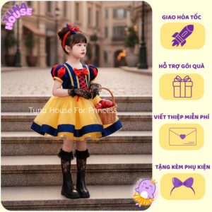 [𝐇𝐎̉𝐀 𝐓𝐎̂́𝐂][Sẵn 7-40kg] Váy đầm xoè công chúa cho bé hóa trang nàng Bạch Tuyết đan dây - Tuna House For Princess