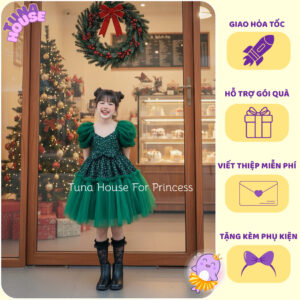 [𝐇𝐎̉𝐀 𝐓𝐎̂́𝐂][Sẵn 9-40kg] Váy đầm xoè công chúa thiết kế cho bé gái xanh lá cây Giáng Sinh Noel - Tuna House For Princess