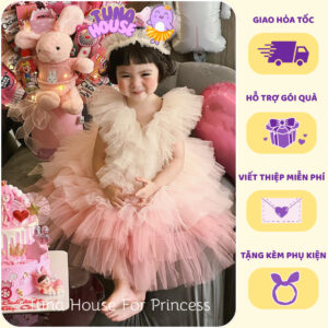 [𝐇𝐎̉𝐀 𝐓𝐎̂́𝐂] [Sẵn 9-40kg] Váy đầm xoè công chúa thiết kế cho bé gái tầng hồng cánh tiên cute - Tuna House For Princess