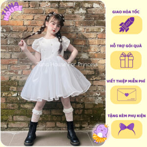 [𝐇𝐎̉𝐀 𝐓𝐎̂́𝐂] [Sẵn 7-40kg] Váy đầm xoè công chúa cho bé gái đính hạt siêu bồng bềnh phù dâu - Tuna House For Princess