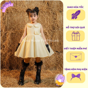 [𝐇𝐎̉𝐀 𝐓𝐎̂́𝐂] [Sẵn 7-40kg] Váy đầm xoè công chúa thiết kế cho bé gái cổ sen sát nách kem xinh - Tuna House For Princess