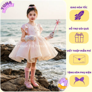 [𝐇𝐎̉𝐀 𝐓𝐎̂́𝐂][Sẵn 7-40kg] Váy đầm xoè công chúa thiết kế cho bé gái cam nude đính hạt bồng bềnh - Tuna House For Princess