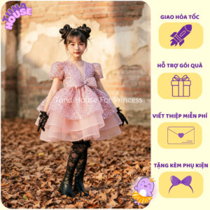 [𝐇𝐎̉𝐀 𝐓𝐎̂́𝐂] [Sẵn 9-40kg] Váy đầm xoè công chúa thiết kế cho bé gái kim sa lấp lánh siêu bồng - Tuna House For Princess