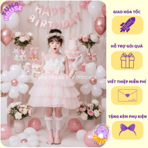 [𝐇𝐎̉𝐀 𝐓𝐎̂́𝐂] [Sẵn 9-40kg] Váy đầm xoè công chúa thiết kế cho bé gái hoa ngực mix màu - Tuna House For Princess