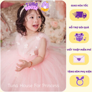 [𝐇𝐎̉𝐀 𝐓𝐎̂́𝐂] [Sẵn 9-40kg] Váy đầm xoè công chúa thiết kế cho bé gái ngực chéo xinh xắn - Tuna House For Princess
