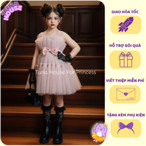 [𝐇𝐎̉𝐀 𝐓𝐎̂́𝐂] [Sẵn 7-40kg] Váy đầm xoè công chúa thiết kế cho bé gái hồng tôm siêu tôn da - Tuna House For Princess