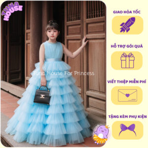[𝐇𝐎̉𝐀 𝐓𝐎̂́𝐂][Sẵn 9-40kg] Váy đầm xoè công chúa thiết kế cho bé gái ngực yếm xanh Elsa xinh xắn - Tuna House For Princess