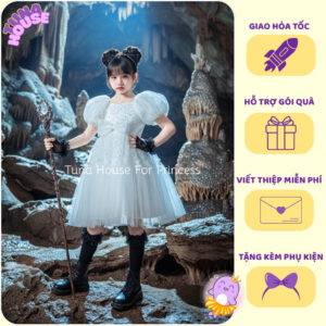 [𝐇𝐎̉𝐀 𝐓𝐎̂́𝐂] [Sẵn 9-40kg] Váy đầm xoè công chúa thiết kế cho bé gái trắng kim sa lấp lánh - Tuna House For Princess