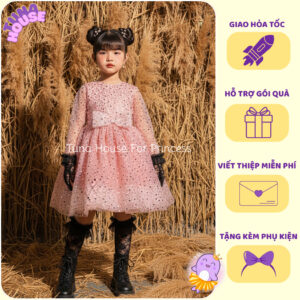 [𝐇𝐎̉𝐀 𝐓𝐎̂́𝐂][Sẵn 8-40kg] Váy đầm xoè công chúa thiết kế cho bé kim sa Lilliana - Tuna House For Princess